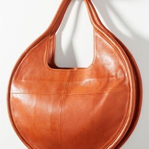 Anthropologie Round Brown Leather Hobo Bag